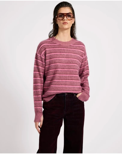 ONE TEASPOON - Striped Fluffy Mohair Knit Sweater - Pink Stripe