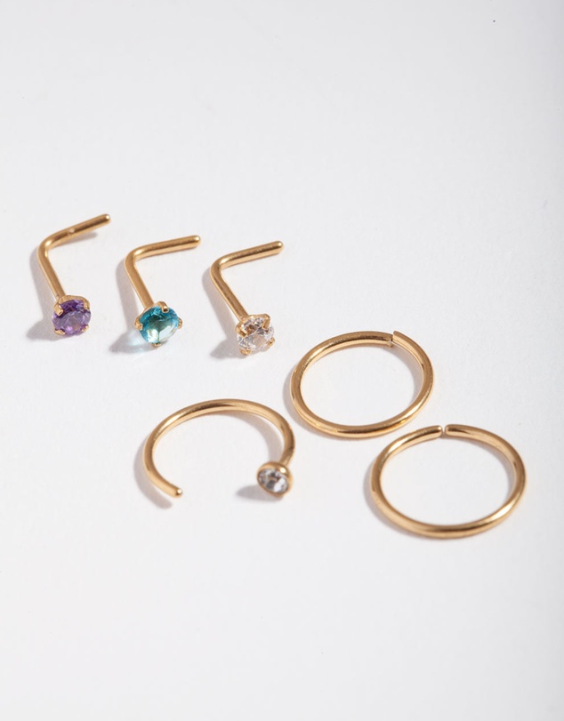 Lovisa - Surgical Steel Gold Diamante Nose 6-Pack