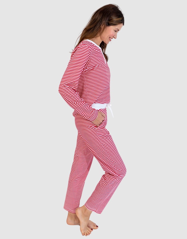Sant And Abel - Women's Red Jersey Knit Stripe Long PJ Set