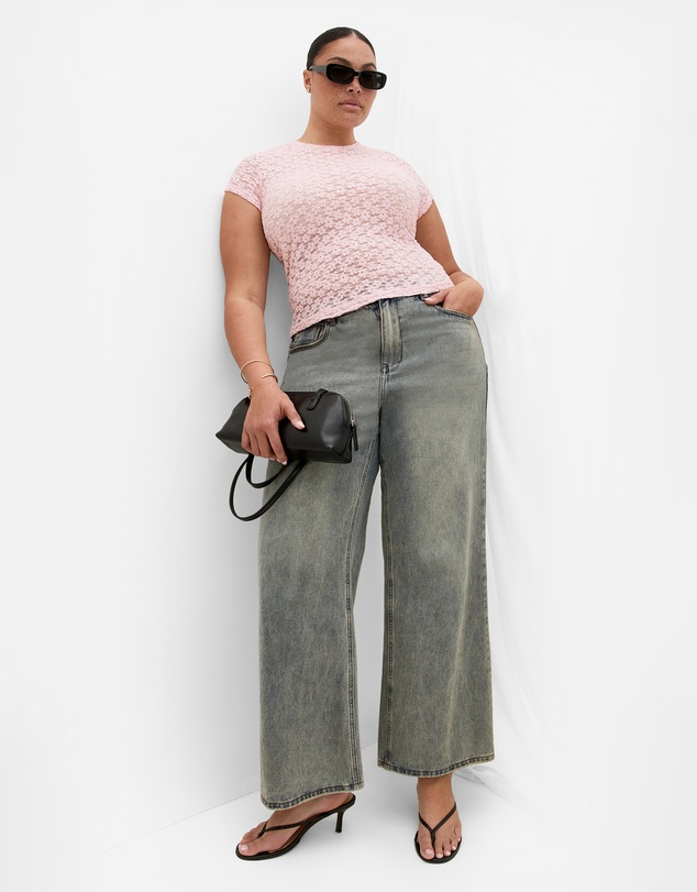City Chic - Plus size Shiloh Lace Short Sleeve Tee - heavenly pink