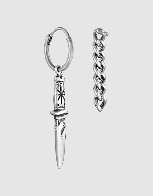 Haze & Glory - ICONIC EXCLUSIVE - Dagger and Chain Hoop Earrings in Oxidised 925 Silver
