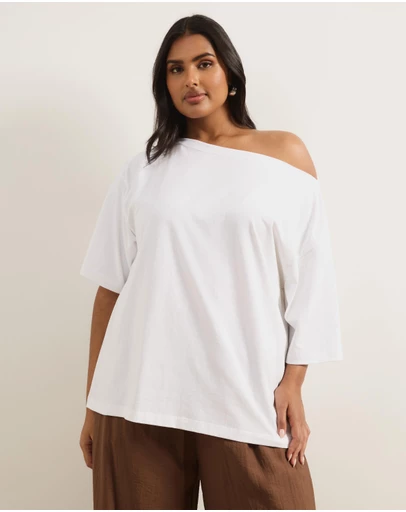 Atmos&Here Curvy - Sadie Oversized Cotton Boat Neck T-Shirt