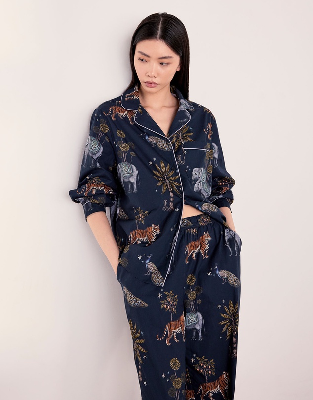 Chelsea Peers - Cotton Poplin Night Time Jungle Long Pyjama Set