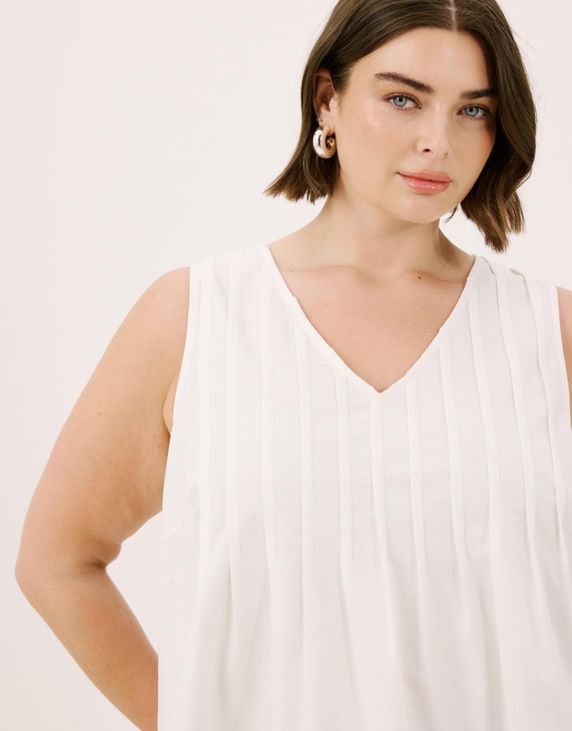 Atmos&Here Curvy - Rhea Linen Blend Pintuck Sleeveless Top