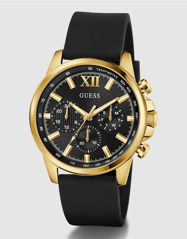 GUESS - Guess Men's Black Gold Tone 44mm Multi-function Watch