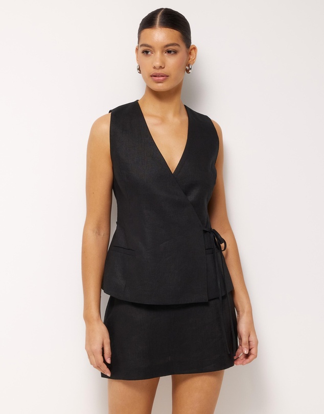 AERE - Ava Tie Front Linen Wrap Top