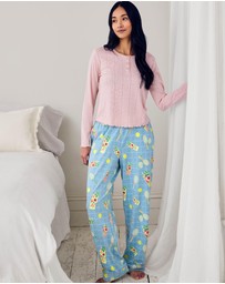 Chelsea Peers - Organic Cotton Tennis Net Cocktail Pointelle Henley Long Pyjama Set