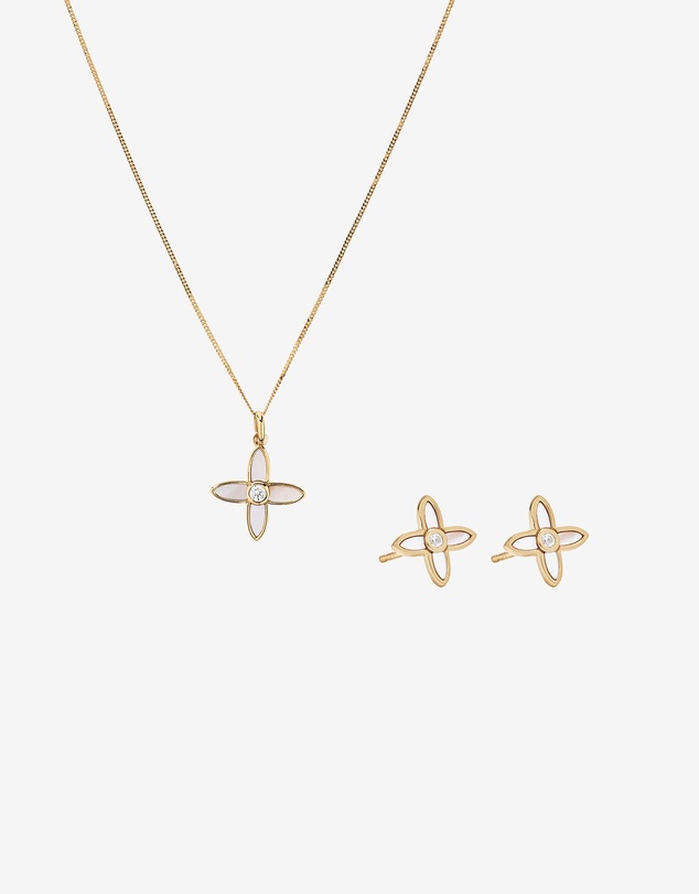 Michael Hill - Mother of Pearl Flower Pendant and Stud Earrings Set in 18kt Gold Vermeil