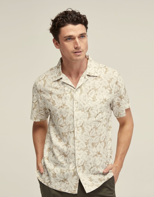 Oxford - Vinny Linen Blend Printed Short Sleeve Shirt