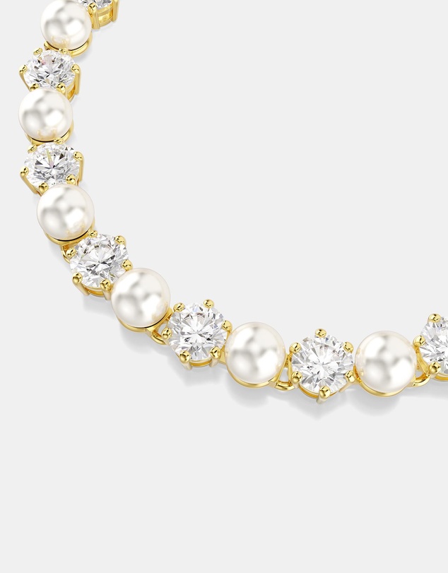 Swarovski - Matrix Tennis Bracelet, Crystal Pearl, Round Cut, White, Gold-tone Plated