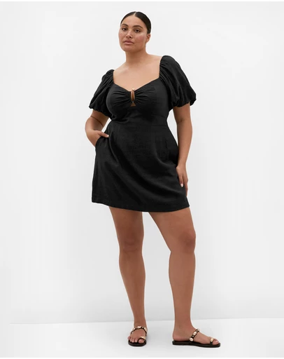 City Chic - Plus size Lora Puff Sleeve Mini Dress - black