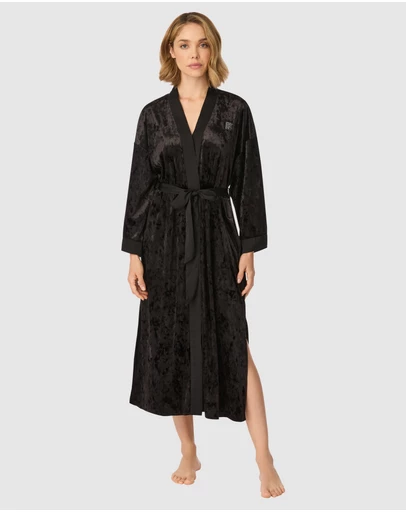 DKNY - Crushed Velour & Satin Midi-Length Belted Lounge Robe