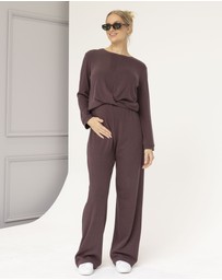 Angel Maternity - Anna 2-piece Maternity Winter Lounge Wear Set in Mocha