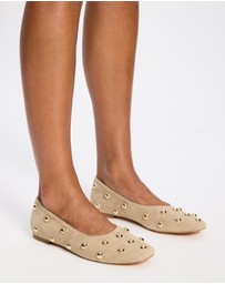 AERE - Studded Suede Ballet Flats