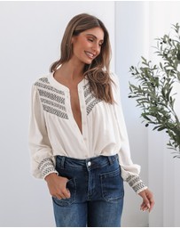 Esther & Co - Dareia Blouse - Cream Print