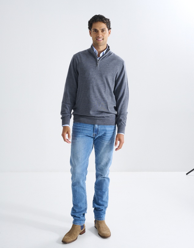 3 Wise Men - 3 Wise Men Harvey Zip Neck Merino Knit - Charcoal