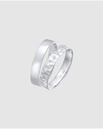 Kuzzoi - ICONIC EXCLUSIVE - Ring Men Set Basic Hammered in 925 Sterling Silver