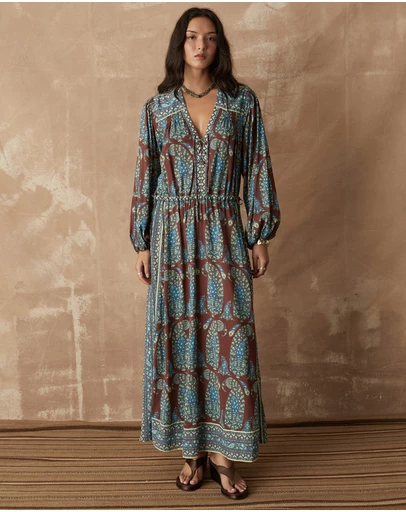 BOTEH - Calico Lace Up Maxi Smock Dress