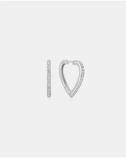 Ania Haie - Ania Haie Silver Medium Sparkle Heart Huggie Hoop Earrings