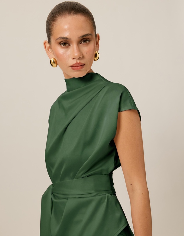 Tussah - Violet Drape Tie Detail Satin Top