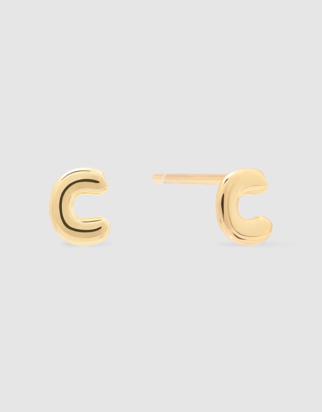 Wanderlust + Co - Alphabet Bubble Gold Stud Earrings - Letter C