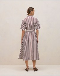 Trenery - Poplin Stripe Belted Dress in Espresso