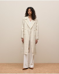 Trenery - Yarn Dyed Check Trench Coat in Fawn