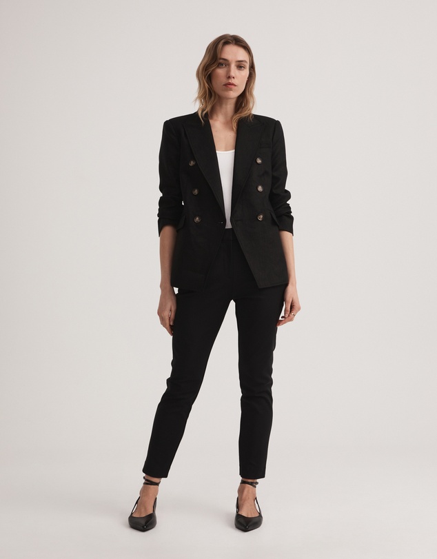 Witchery - Linen Double-breasted Crop Sleeve Blazer