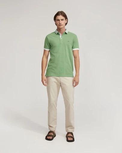 Oxford - Dylan Striped Collar Pique Polo