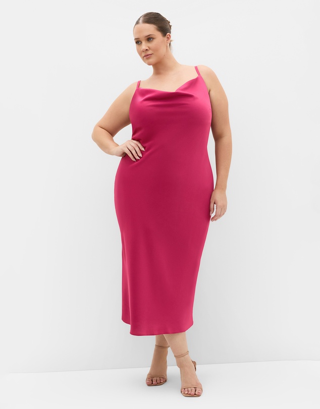 City Chic - Plus size Satin Slip Dress - raspberry