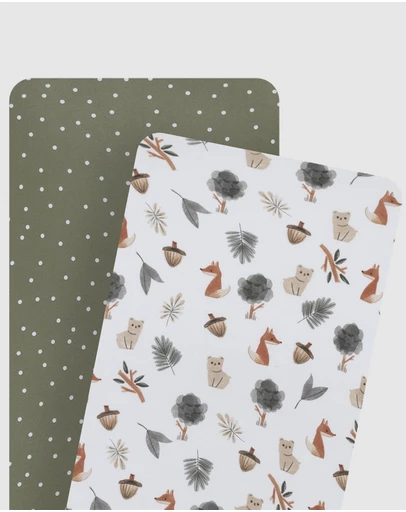 Living Textiles - 2 Pack Jersey Bedside Sleeper Fitted Sheet - Forest Retreat