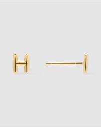 Wanderlust + Co - Alphabet Bubble Gold Stud Earrings - Letter H