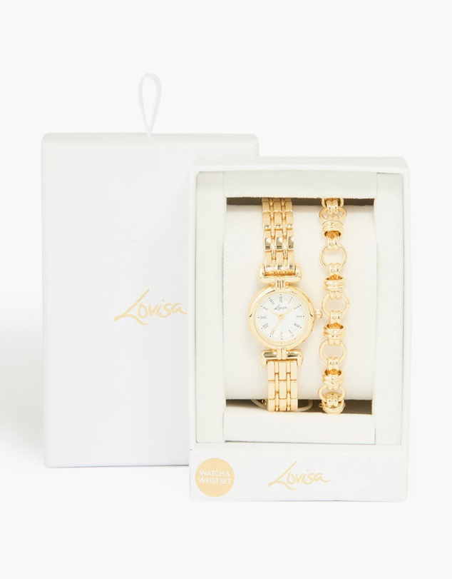 Lovisa - Gold Chain Bracelet & Watch Set