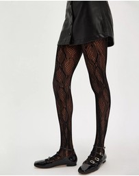High Heel Jungle - Sleek Snakeskin Tights - Black
