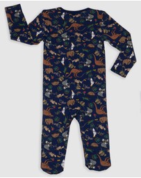 B Free Intimate Apparel - Baby Snap Button Sleepsuit with Booties - 100% Organic Cotton - Navy Native Aussie Animals