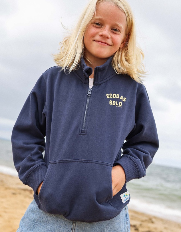 Skwosh - Good As Gold Kids Half Zip Sweat in Navy