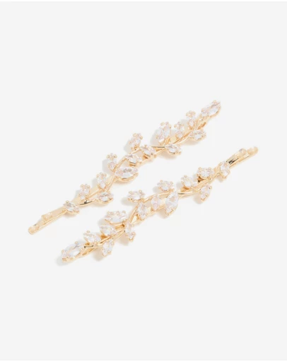 Lovisa - Gold Plated Cubic Zirconia Vine & Leaf Hair Clips 2-Pack