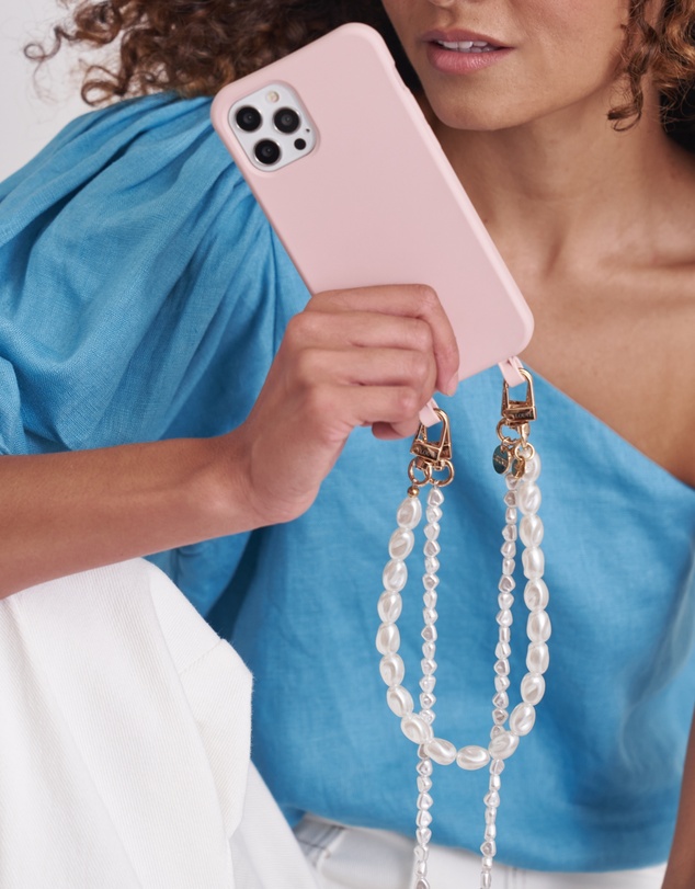 LOUVE COLLECTION - Dusty Pink Phone Case + Pearl Crossbody Chain & Wristlet