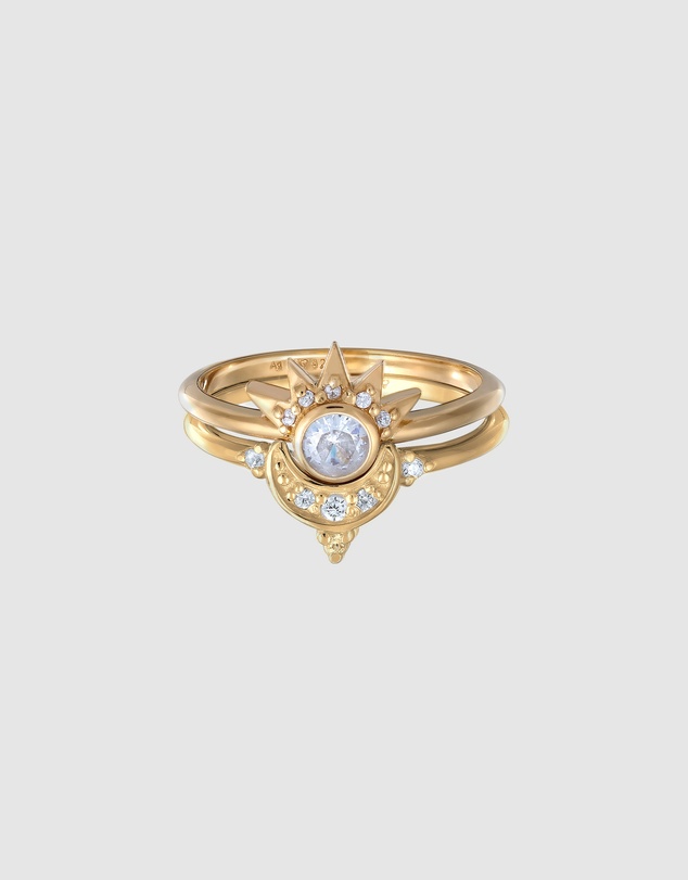 Elli Jewelry - Ring Set Zirconia Moon 925 Sterling Silver Gold-Plated