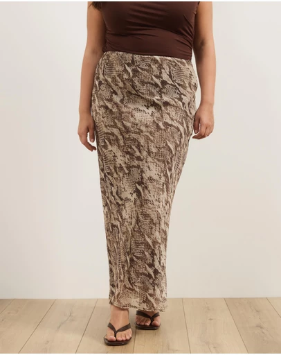 Atmos&Here Curvy - Kiera Snake Print Midi Skirt