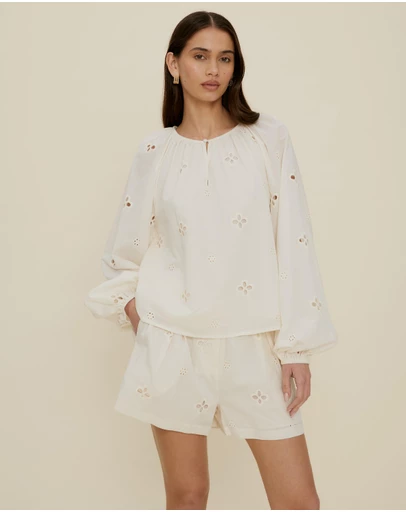 The Fated - Esther Puff Sleeve Broderie Blouse