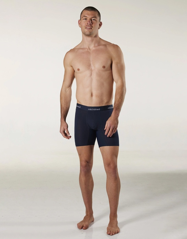 Mitch Dowd - Mens Stretch Cotton Comfort Long Leg Trunks 3 Pack - Navy