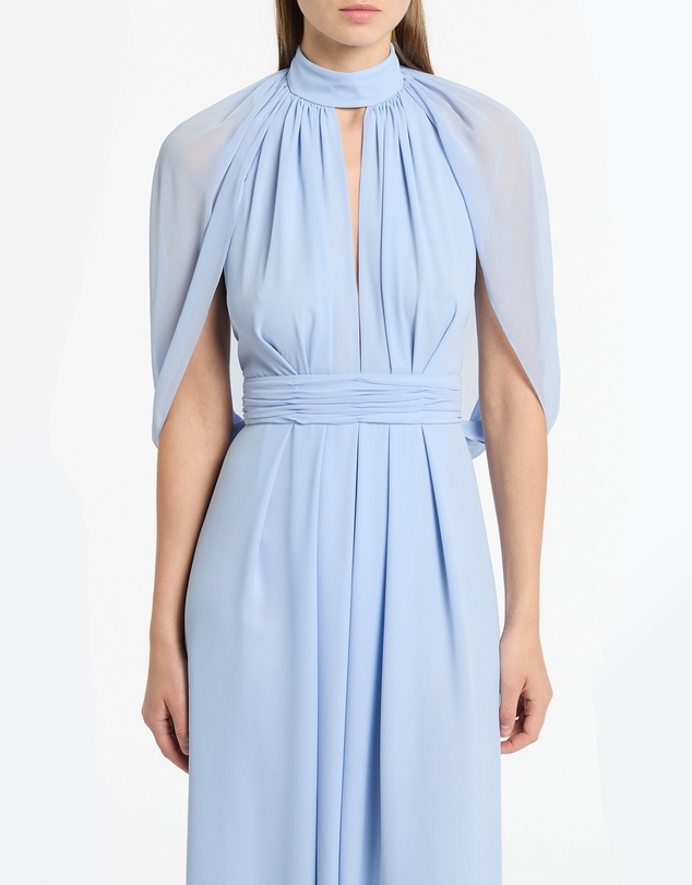 Carla Zampatti - Powder Blue Georgette Halter Cape Gown