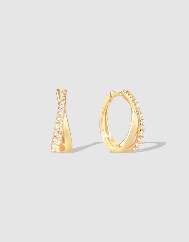Wanderlust + Co - Twist Pave 14K Gold Vermeil 12mm Huggie Earrings