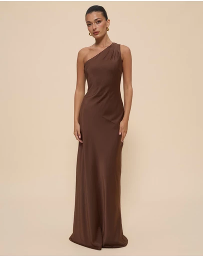 CHANCERY - Hallie Satin One Shoulder Drape Maxi Dress