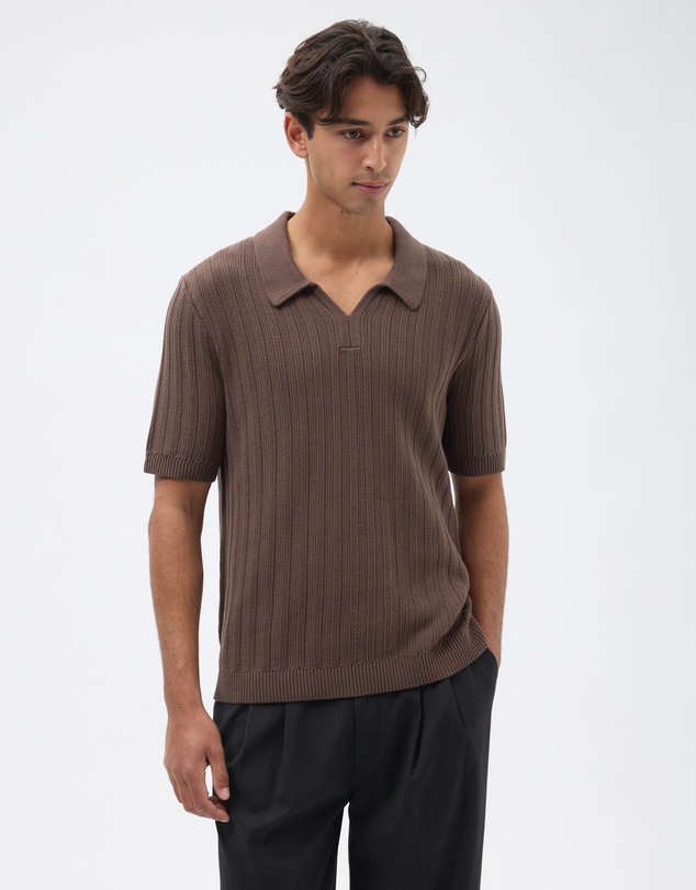 AERE - Fisherman Ribbed Knit Polo