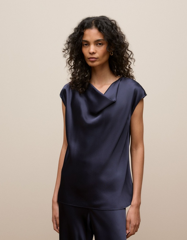 Trenery - Satin Cowl Neck Blouse in Night Sky