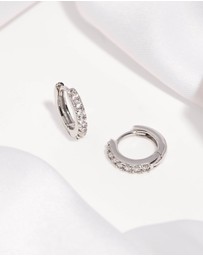 Wanderlust + Co - Classic Pave Silver 7mm Huggie Earrings
