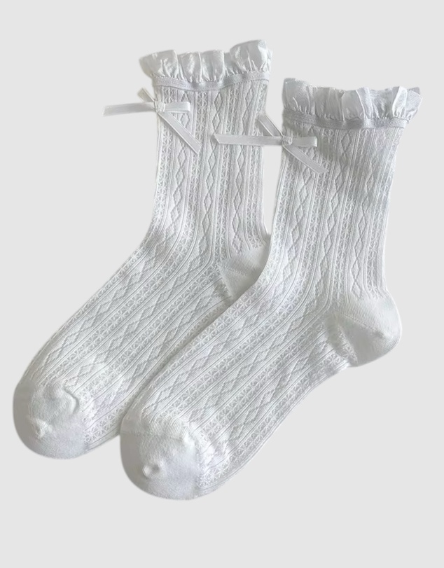 High Heel Jungle - The Coquette Sheer Ribbon Socks - 2 Pairs