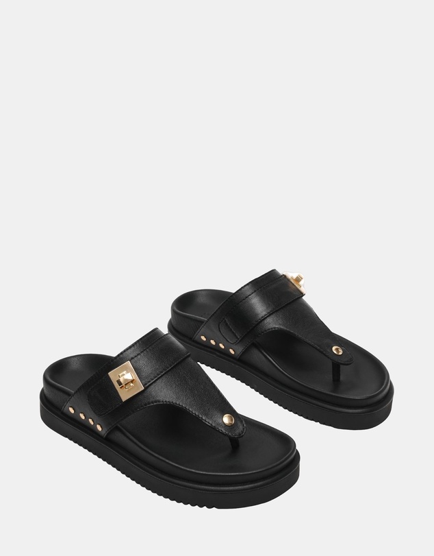 Steve Madden - Thona Black Leather Sandals